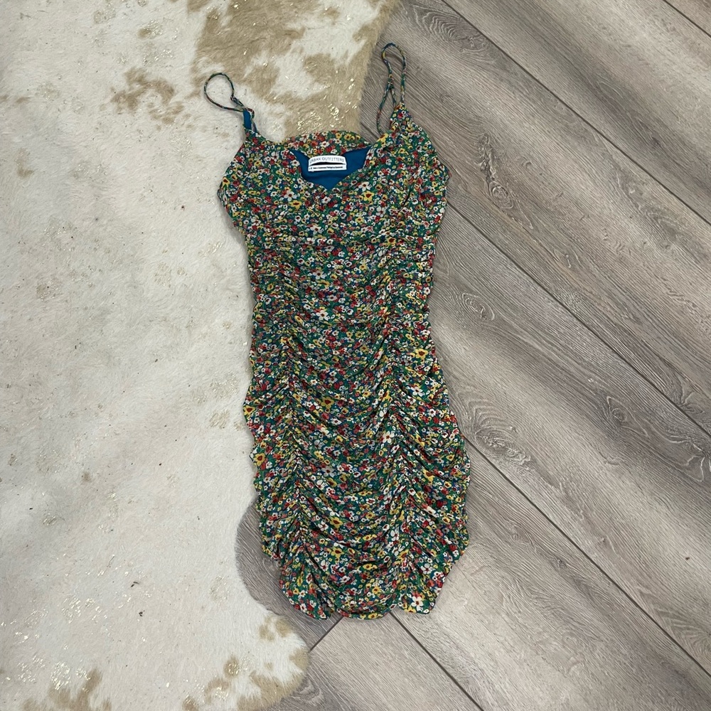 Urban Outfitters Green Floral Ruched Mini Dress